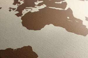 Obraz na korku mapa świata w odcieniach brązu