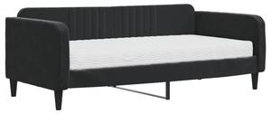 Sofa z materacem do spania, czarna, 90x190 cm, aksamit