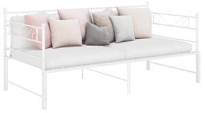 Sofa z wysuwaną ramą łóżka, biała, metalowa, 90x200 cm