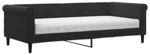 Sofa z materacem do spania, czarna, 90x200 cm, aksamit