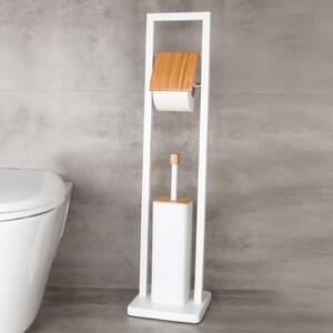 YokaHome Barca stojak na papier toaletowy ze szczotką WC biały/bambus PD.BARCA-WHT