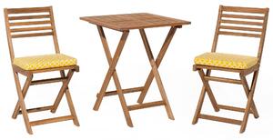 Składany zestaw mebli balkonowych drewno 2 krzesła stolik żółte poduchy Fiji Beliani