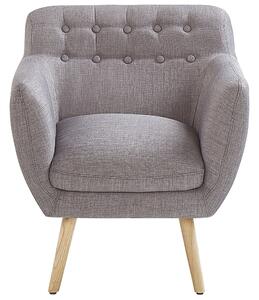 Retro fotel krzesło tapicerowany pikowany podłokietniki szary jasne drewno Melby Beliani