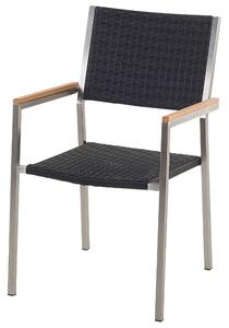 Zestaw ogrodowy stół czarny szklany blat 180x90cm 6 krzeseł rattanowych Grosseto Beliani
