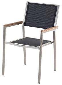 Zestaw ogrodowy stół czarny szklany blat 180x90cm 6 krzeseł czarnych Grosseto Beliani