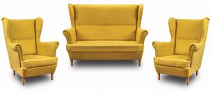 Zestaw wypoczynkowy uszak sofa + 2x fotel Żółty