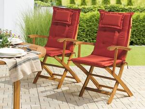 Zestaw 2 krzeseł ogrodowych jasne drewno akacjowe z czerwonymi poduszkami Maui Beliani
