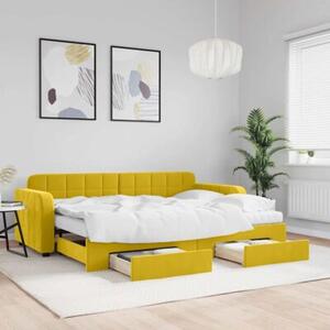 Sofa rozsuwana z szufladami, żółta, 80x200 cm, aksamit