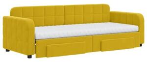 Sofa rozsuwana z szufladami, żółta, 80x200 cm, aksamit
