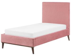 Nowoczesne łóżko pojedyncze tapicerowane welurowe 90 x 200 cm różowe Bayonne Beliani