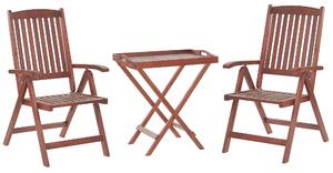 Zestaw mebli balkonowych ciemne drewno akacjowe stół 2 krzesła poduszki białe Toscana Beliani