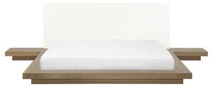 Łóżko 160x200 cm niska rama styl japoński stoliki nocne jasne drewno Zen Beliani