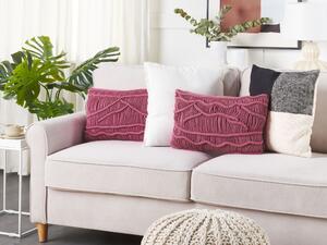 Poduszka dekoracyjna różowa bawełniana makrama 30 x 50 cm z wypełnieniem Kiris Beliani