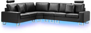 Narożnik LED prawostronny sofa skórzana regulowane zagłówki czarny Stockholm Beliani