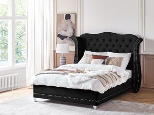 Łóżko tapicerowane welurowe wezgłowie ozdobne guziki 140 x 200 cm czarne Ayette Beliani
