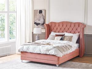 Łóżko tapicerowane welurowe wezgłowie ozdobne guziki 140 x 200 cm różowe Ayette Beliani