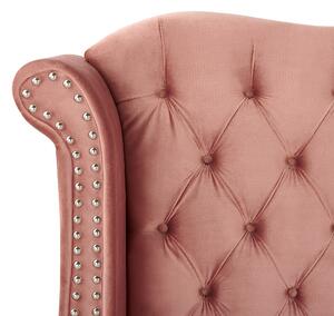 Łóżko tapicerowane welurowe wezgłowie ozdobne guziki 140 x 200 cm różowe Ayette Beliani