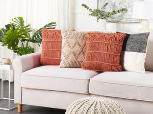 Kwadratowa poduszka dekoracyjna bawełniana pleciona 45x45 cm pomarańczowa Akkoy Beliani