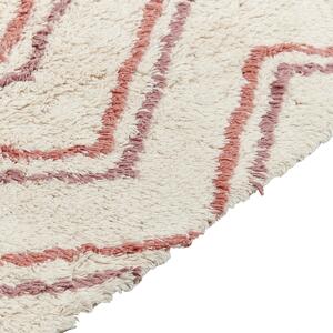 Dywan bawełniany włochaty boho geometryczny wzór 140x200cm beżowo-różowy Kastamonu Beliani