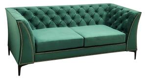 Modna sofa dwuosobowa, zielona z pikowanym oparciem i bokami ENCANTO do salonu