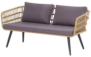 Boho zestaw ogrodowy beżowy rattanowy sofa 2 fotele szare poduszki Fobello Beliani