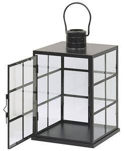 Latarenka lampion stojący mały z rączką szklane ścianki metalowy czarny Bintan Beliani