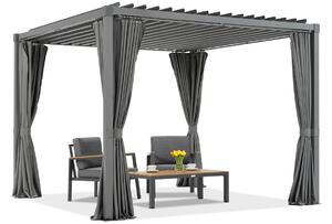 Antracytowa pergola tarasowa Madera 3x3m z zasłonami Garden Point
