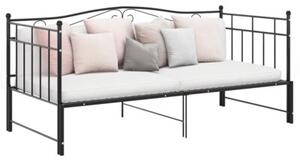 Sofa z wysuwaną ramą łóżka, czarna, metalowa, 90x200 cm