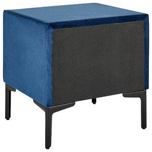 Szafka nocna niebieska tapicerowana welurowa 2 szuflady metalowe nogi stolik Sezanne Beliani