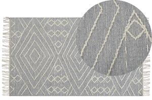 Dywan bawełna wełna geometryczny wzór z frędzlami 80x150cm biały szary Khenifra Beliani