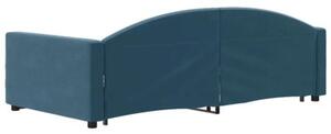 Sofa rozsuwana z szufladami, niebieska, 100x200 cm, aksamit