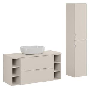 MebleMWM Zestaw meblowy 120cm z blatem, umywalką nablatową Smile i szafką wysoką | Kolekcja Bella Cashmere | Kaszmirowy Mat