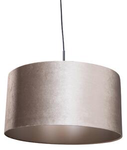 Lampa wisząca czarna z aksamitnym abażurem taupe 50 cm - Combi 1