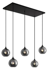 Lampa wisząca Art Deco czarna z przydymionym szkłem 5-źródłowa - Wallace