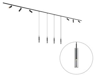Nowoczesny system szynowy czarny z 6 reflektorami i 4 lampami wiszącymi 1-fazowy - Slimline Uzzy Loyce