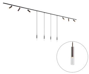 Nowoczesny system szynowy czarny z 6 reflektorami i 4 lampami wiszącymi ciemny brąz 1-fazowy - Slimline Uzzy Loyce