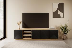 Szafka RTV Asha 200 cm z ryflowanym frontem i wnęką - artisan / czarny mat