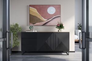 Komoda Asha 167 cm dwudrzwiowa z szufladami - artisan / czarny mat / czarny stelaż