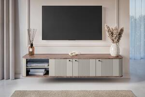 Szafka RTV wisząca Vesper 187 cm trzydrzwiowa - kaszmir / orzech / czarne uchwyty