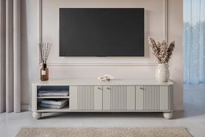 Szafka RTV Vesper 187 cm trzydrzwiowa - kaszmir / złote uchwyty / nogi kule