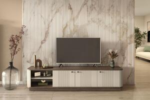 Szafka RTV Vesper 3D 187 cm na cokole - kaszmir / orzech / czarne uchwyty