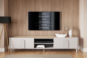 Szafka RTV Amilio 220 cm z szufladą na nóżkach - kaszmir / dąb olejowany / uchwyty kaszmir
