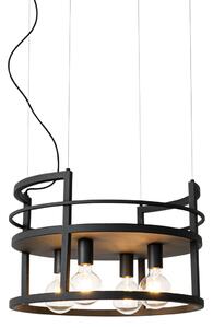 Przemysłowa lampa wisząca czarna ze stojakiem okrągłym na 4 lampy - Cage Rack Oswietlenie wewnetrzne