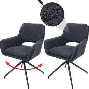 Zestaw 2 krzeseł do jadalni HWC-N74, krzesło kuchenne, obrotowe z automatycznym powrotem, tkanina bouclé (540g/m²) Oeko-Tex ~ ciemnoszary