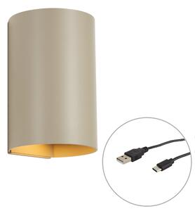 Nowoczesna lampa ścienna taupe z LED, 3-stopniowo ściemnialna i akumulatorowa - Sabbir