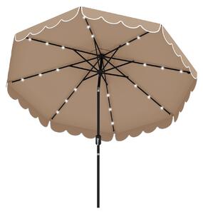 KOMFOTTEU parasol Ø300 cm z 24 lampkami LED, parasol tarasowy z korbk i falban, parasol ogrodowy skadany pod ktem 35°, parasol do ogrodu, patio i na pla, bez stojaka na parasol
