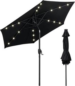 KOMFOTTEU parasol 230 cm z owietleniem LED, parasol ogrodowy z 6 supkami i metalow korb, parasol uchylny na pla, podwórko, basen