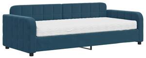 Sofa z materacem do spania, niebieska, 90x200 cm, aksamit