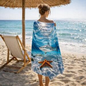 Ręcznik Plażowy Kąpielowy Szybkoschnący Na Basen 70x140cm Mikrofibra Rekin