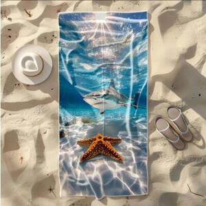 Ręcznik Plażowy Kąpielowy Szybkoschnący Na Basen 70x140cm Mikrofibra Rekin